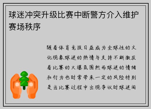 球迷冲突升级比赛中断警方介入维护赛场秩序